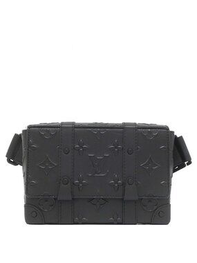 Louis Vuitton Shoulder Bag Trunk Leather Monogram Seal Black